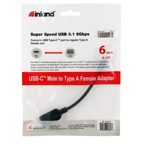Inland USB 3.1 (Gen 1 Type-C) Male to USB 3.1 (Gen 1 Type-A