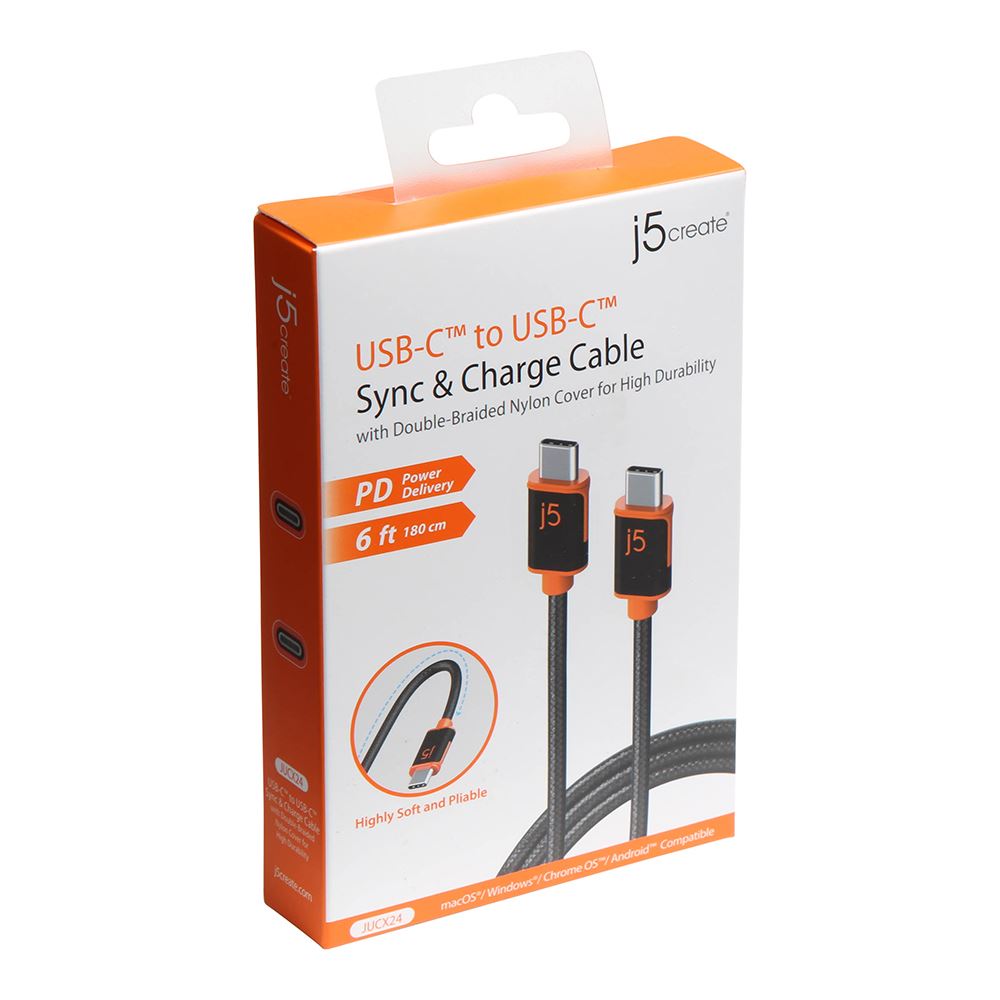 j5create USB-C to USB-C Sync & Charge Cable with a Braided Polyester ...