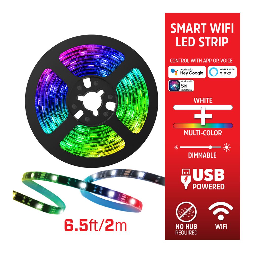 Energizer Multicolor & White Smart LED Light Strip - 6.5 Feet - Micro ...