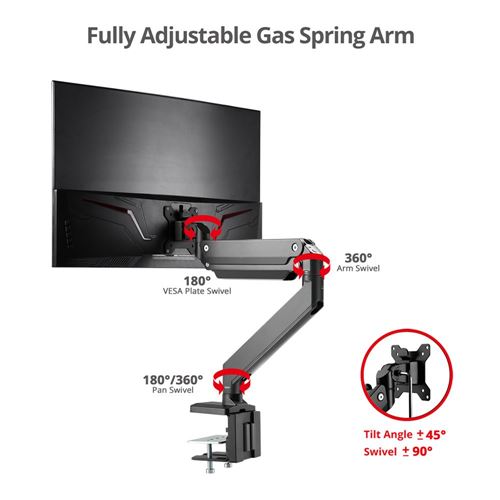 SIIG Single Monitor Heavy-Duty Premium Gas Spring Desk Mount - 17 to 35,  VESA 75x75, 100x100 - Micro Center