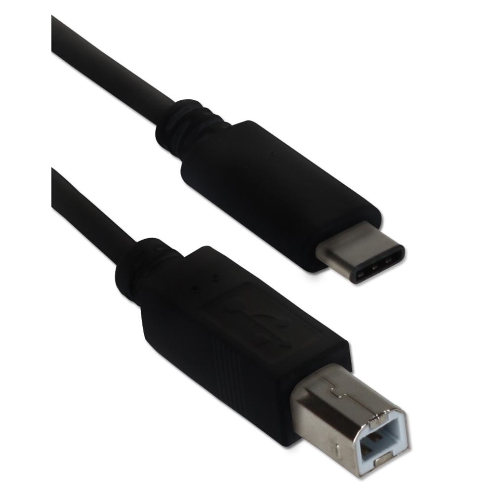 QVS USB 2.0 (TypeC) to USB 2.0 (TypeB) Data Cable 6.5 ft. Black