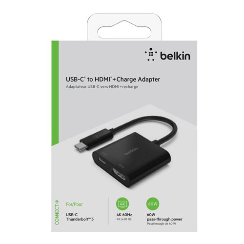 Stor vrangforestilling bejdsemiddel Og hold Belkin USB-C to HDMI Adapter + Charge (Supports 4K UHD Video, Passthrough  Power up to 60W for Connected Devices) MacBook Pro - Micro Center