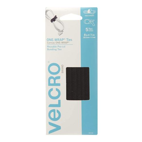 VELCRO® Brand ONE-WRAP Pre-Cut Thin Ties, 0.5 x 8, Black/Gray