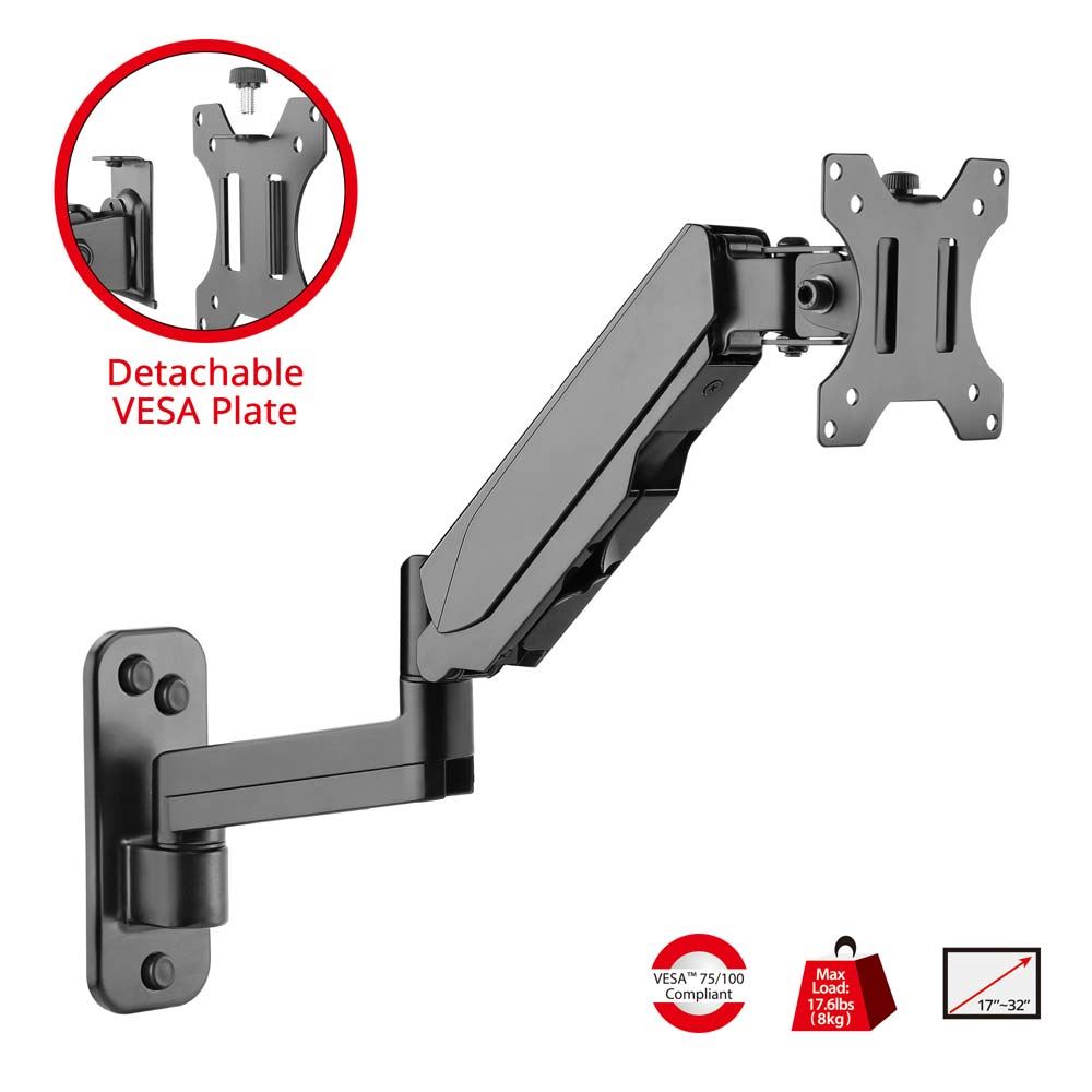 SIIG High Premium Aluminum Gas Spring Wall Mount Single Monitor