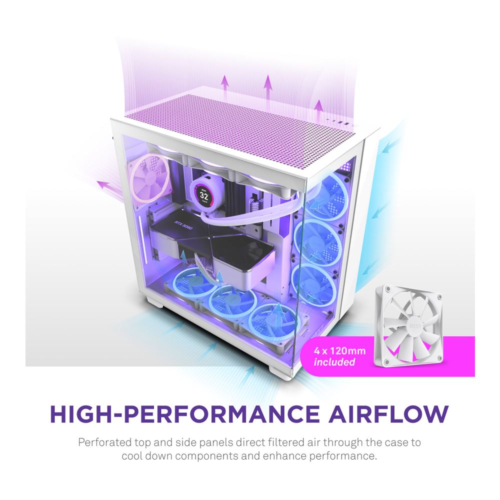 NZXT H9 Flow Tempered Glass ATX Mid-Tower Computer Case - White - Micro ...