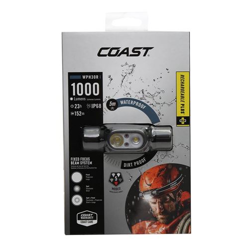 COAST WPH30R 1000 Lumen Waterproof Rechargeable LED Headlamp