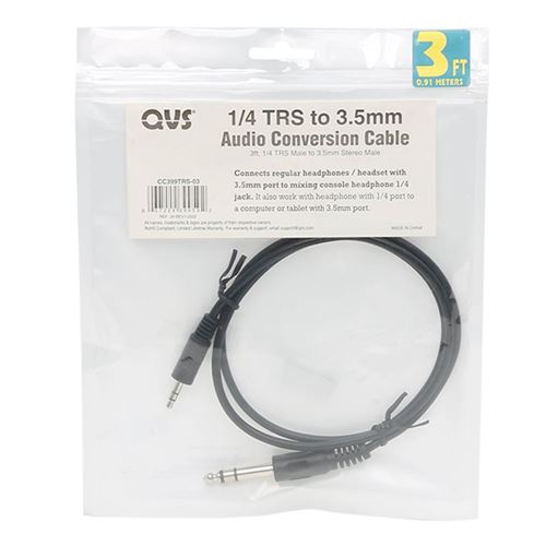 QVS USB-C Male to 3.5mm TRS Male Stereo Adapter Cable 3 ft. - Black - Micro  Center