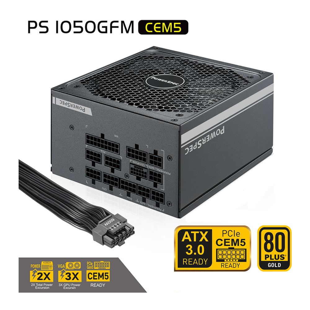 PowerSpec 1050W Power Supply 80 Plus Gold Certified Fully Modular ATX