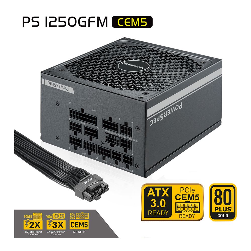 PowerSpec 1250W Power Supply 80 Plus Gold Certified Fully Modular Power