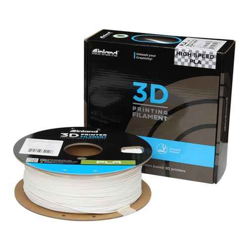 Inland 1.75mm PLA High Speed 3D Printer Filament 1.0 kg (2.2 lbs.) Cardboard Spool - White; Dimensional Accuracy +/- 0.05mm, Fits Most FDM/FFF
