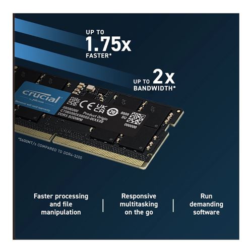 Crucial 16GB DDR5-5600 Single Center Memory - CT16G56C46S5 PC5-44800 Module CL46 Laptop Black Micro Channel 