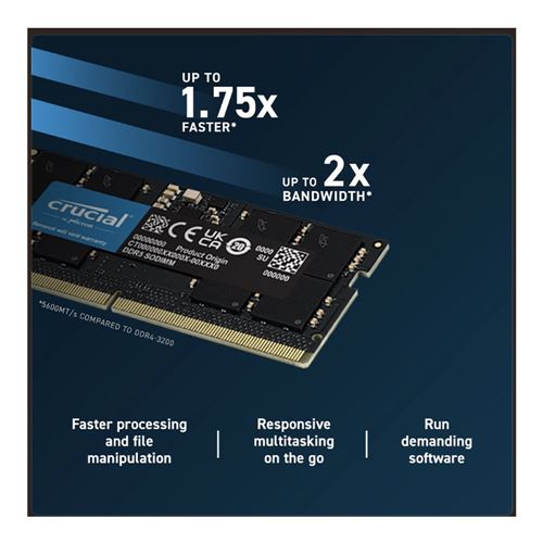 Crucial 32GB (2 x 16GB) DDR5-5600 PC5-44800 CL46 Dual Channel Laptop Memory  Kit CT2K16G56C46S5 - Black - Micro Center