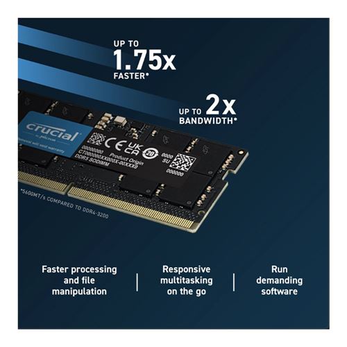 Crucial RAM 16GB DDR5 5200MT/s (or 4800MT/s) Laptop Memory