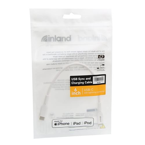 Inland 6 USB-C to Lightning Cable - White - Micro Center