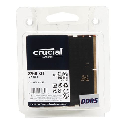 Crucial 32GB 2 x 16GB DDR5-5200 PC5-41600 CL42 SO-DIMM Memory Kit