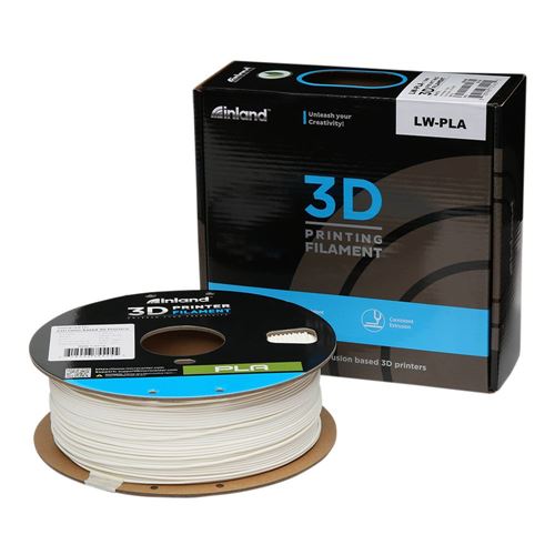Inland 1.75mm PLA Light Weight 3D Printer Filament 0.8 kg (1.8 lbs.) Spool  - White; Dimensional Accuracy +/- 0.05mm, Fits - Micro Center