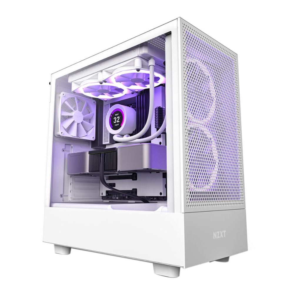 NZXT H5 Flow RGB Tempered Glass ATX Mid-Tower Computer Case - White ...