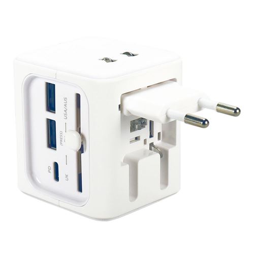 QVS World Travel Power Adaptor with USB Type-C & Dual-USB Charger Ports -  Micro Center