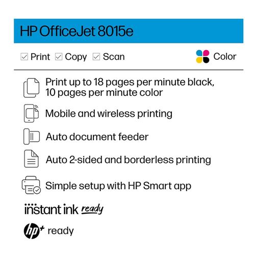 HP OfficeJet 8015e Wireless Color All-in-One Printer; with 6