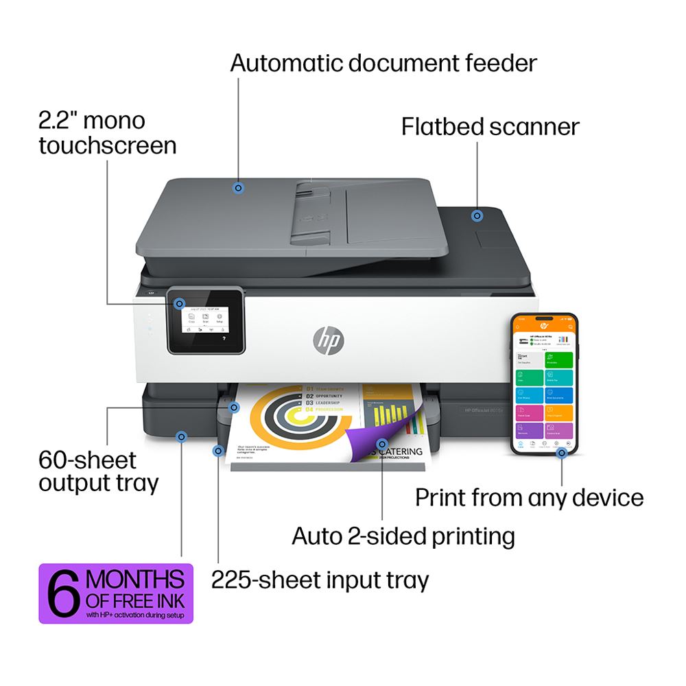 HP OfficeJet 8015e Wireless Color All-in-One Printer; Includes 6 Months ...