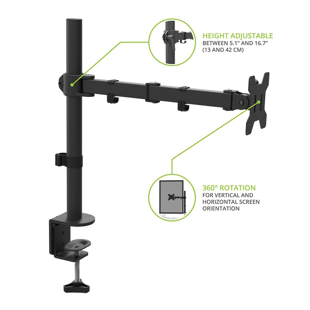 Kanto DML1000 Height Adjustable Desktop Arm Single Monitor Stand