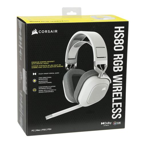 Corsair HS80 RGB WIRELESS Premium Gaming Headset with Spatial Audio, White  - Micro Center