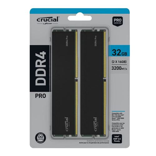 Crucial Pro 32GB (2 x 16GB) DDR4-3200 PC4-25600 CL22 Dual Channel