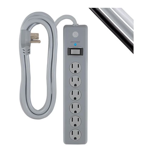 GE 2' Extension Cord with 6 Outlet Power Strip White