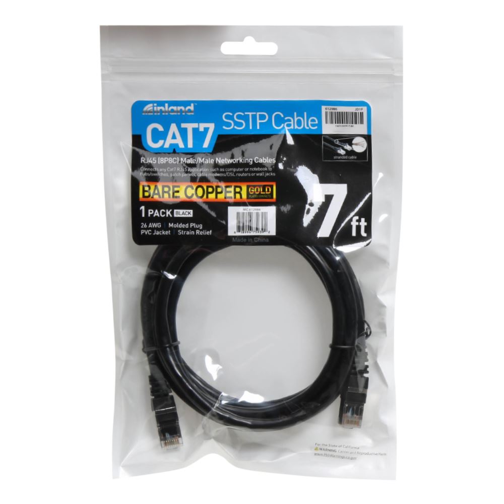 Inland 7 Ft. CAT 7 Stranded SSTP, 26 Gauge Cable Black