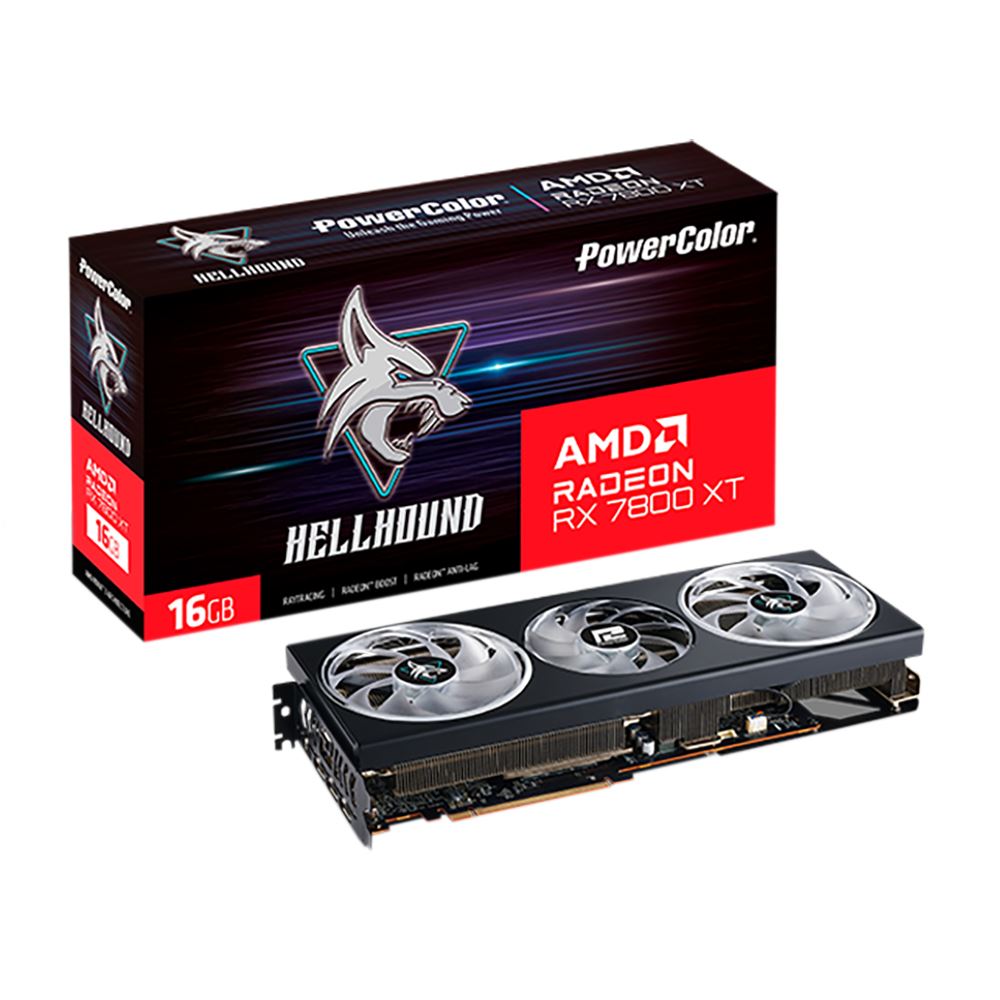 PowerColor AMD Radeon RX 7800 XT Hellhound Overclocked Triple Fan 16GB ...