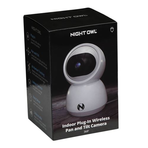 Night Owl - Indoor Wi-Fi IP Plug in 3MP Deterrence Camera with Pan, Tilt and 2-Way Audio - White