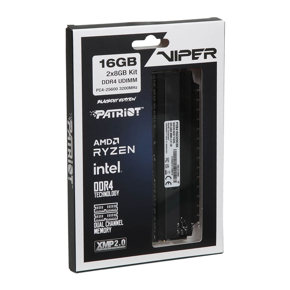 Patriot Viper 4 Blackout 16GB (2 x 8GB) DDR4-3200 PC4-25600 CL16 Dual ...