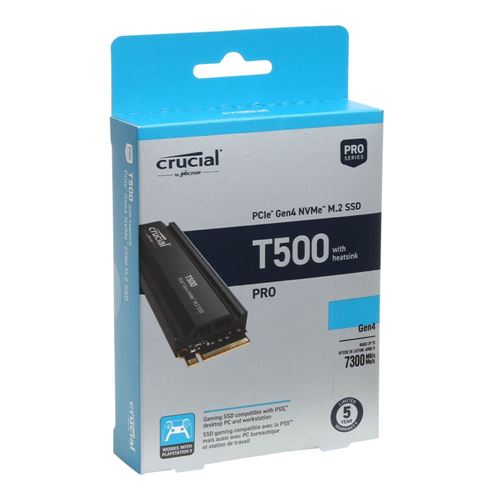 Crucial T500 2TB PCIe Gen4 NVMe M.2 Internal Gaming SSD (Solid State Drive)  with Heatsink, Up to 7400MB/s, PlayStation 5 (PS5) Compatible Plus 1 Month