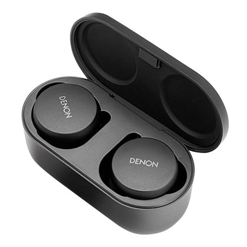 Denon PerL Active Noise Bluetooth Wireless True - Cancelling Black Earbuds Center - Micro