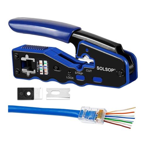 Solsop RJ45 Crimp Tool Pass Through Crimper - Micro Center